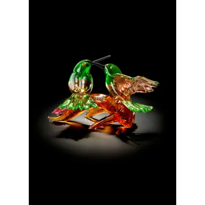 Zdjęcie Gustowna gałązka z dwoma kolibrami rozmiar S ze szkła Murano