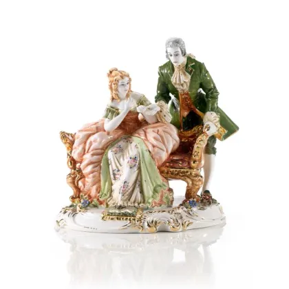 Zdjęcie Włoska barokowa figura pary – mężczyzny i kobiety wykonana z ceramiki - Ceramiche ML