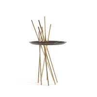 Picture Portuguese coffee table in black lacquered wood with macassar wood and brushed brass inlays