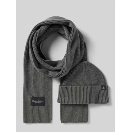 Zdjęcie Czapka i szal w zestawie z czystej bawełny z naszywką z logo