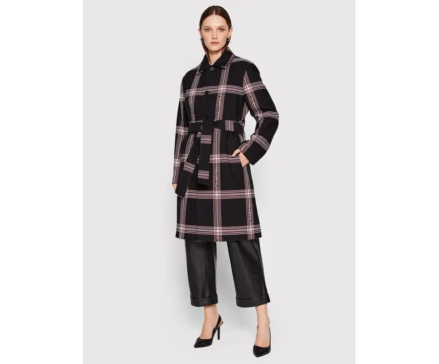 obrazek 1 KARL LAGERFELD Płaszcz przejściowy Logo Check 220W1582 Czarny Relaxed Fit