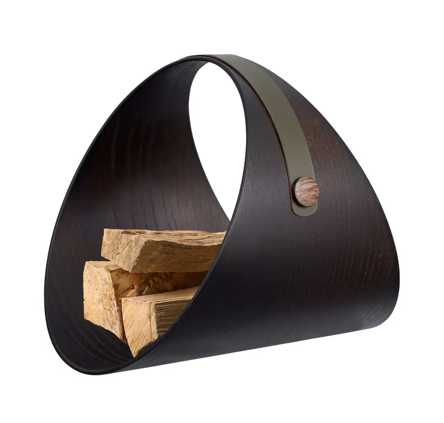 obrazek 2 Oryginalny stojak na drewno do kominka lub czasopisma Ø36 cm z drewna wenge