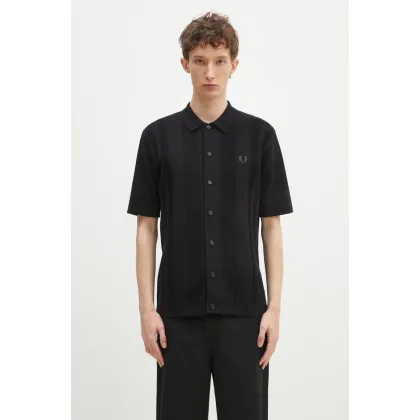 Zdjęcie Fred Perry koszula bawełniana męska kolor czarny regular z kołnierzykiem klasycznym K9727.102
