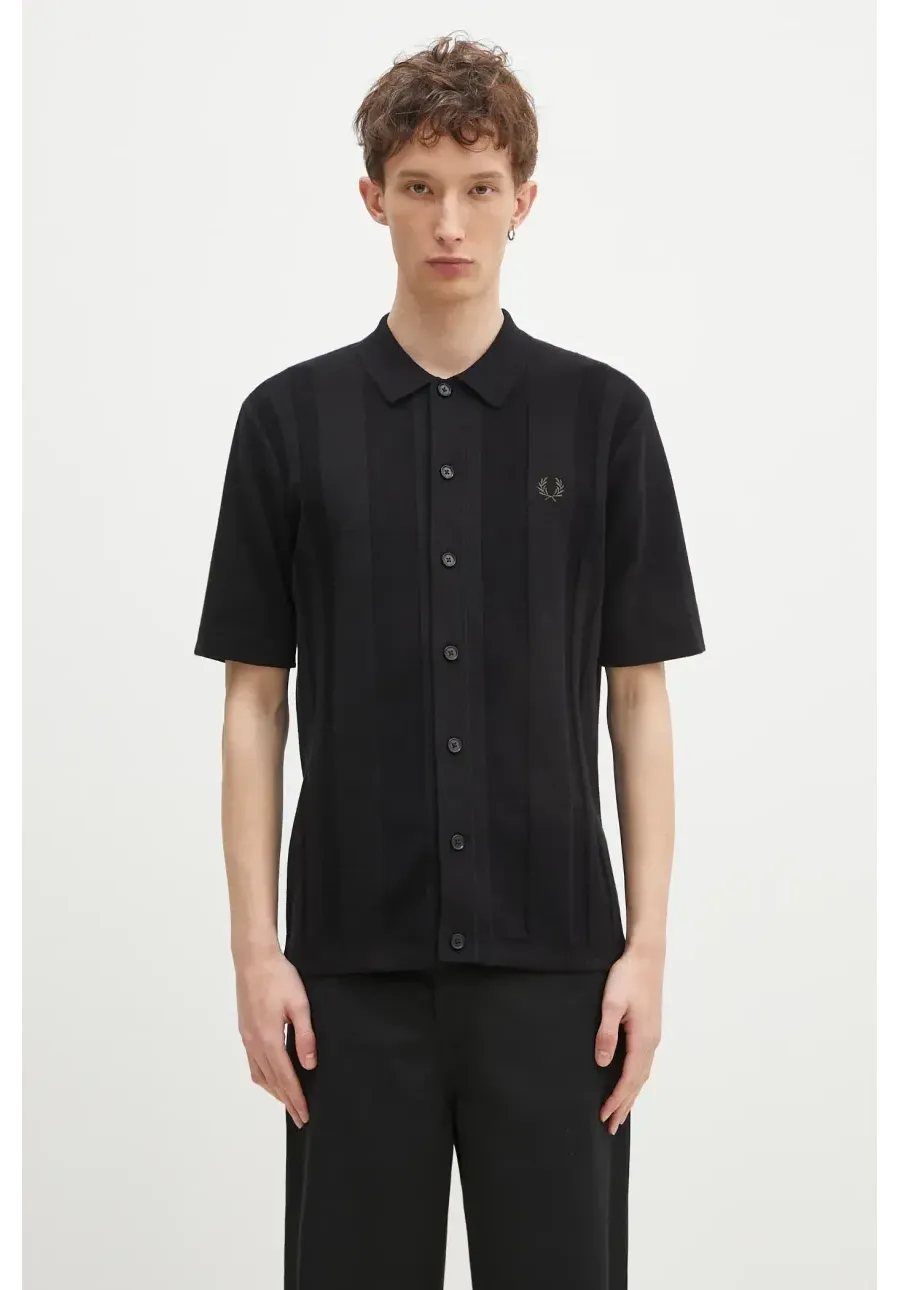 obrazek 1 Fred Perry koszula bawełniana męska kolor czarny regular z kołnierzykiem klasycznym K9727.102