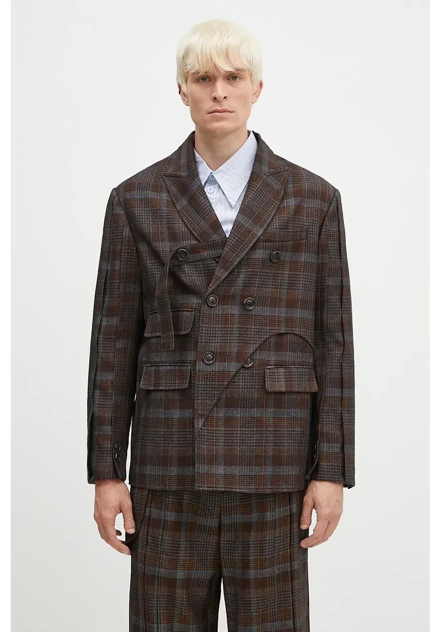 obrazek 1 Andersson Bell marynarka wełniana Soe Check Wrap Double Breasted Jacket kolor brązowy awa628m
