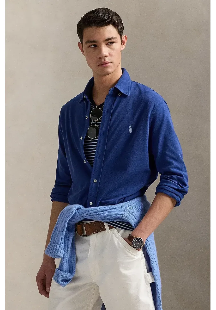 obrazek 1 Polo Ralph Lauren koszula bawełniana męska kolor granatowy regular z kołnierzykiem button-down 710654408