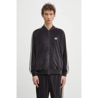 Zdjęcie Needles bluza welurowa Rib Collar Track męska kolor brązowy z aplikacją QV319