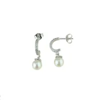 Picture Women's earrings with pearls and zircons, diameter 6.5 mm