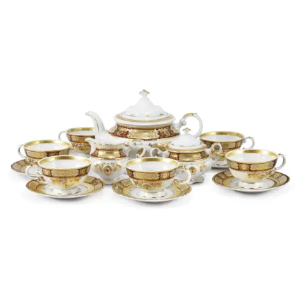 Zdjęcie Bogato zdobiony 15-elementowy zestaw do herbaty z porcelany – Leander
