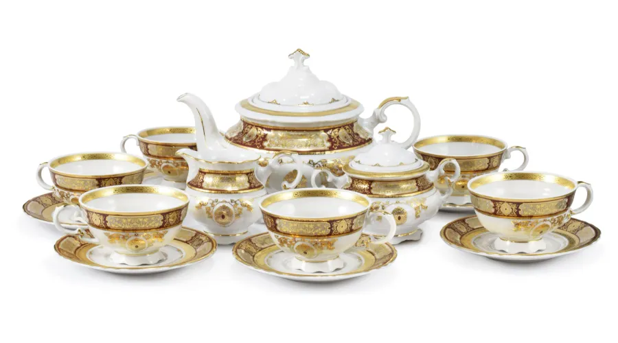 obrazek 1 Bogato zdobiony 15-elementowy zestaw do herbaty z porcelany – Leander