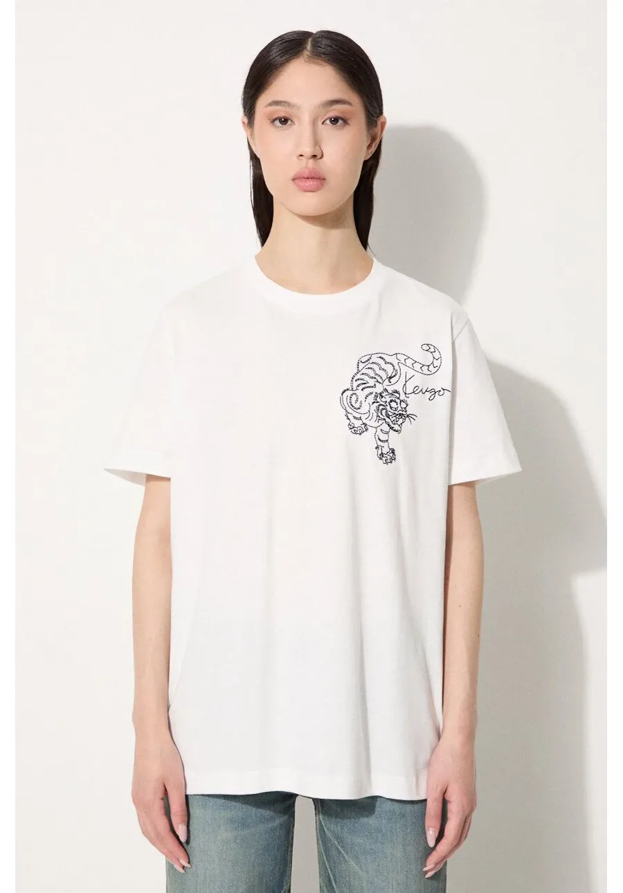 obrazek 1 Kenzo t-shirt bawełniany Gots Star Tiger Emb Loose damski kolor biały FE62TS1354SG.02