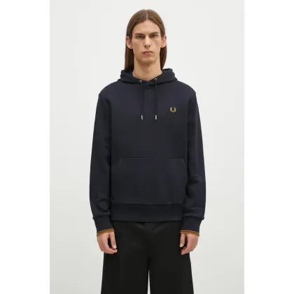 Zdjęcie Fred Perry bluza bawełniana męska kolor granatowy z kapturem gładka M2643.R63