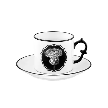 Zdjęcie Porcelanowa biało-czarna filiżanka do herbaty ze spodkiem Herbariae z czarnym motywem inspirowanym ostem - Vista Alegre
