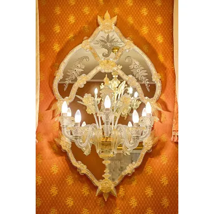 Zdjęcie Piękne stylowe lustro weneckie Murano – kinkiet z pięcioma lampami