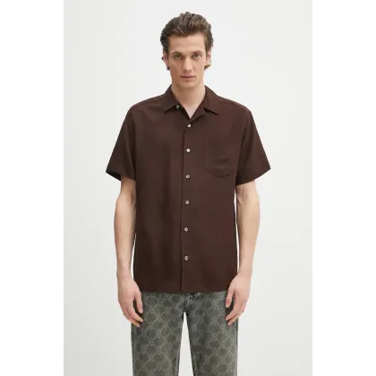 Zdjęcie A.P.C. koszula z domieszką lnu chemisette roy męska kolor brązowy relaxed VIALV.H12608