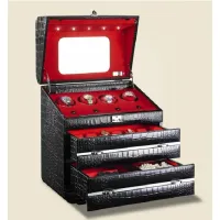 Zdjęcie Luksusowe skórzane etui z dwoma szufladami i 4 rotomatami na zegarki