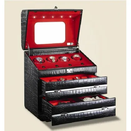 Zdjęcie Luksusowe skórzane etui z dwoma szufladami i 4 rotomatami na zegarki