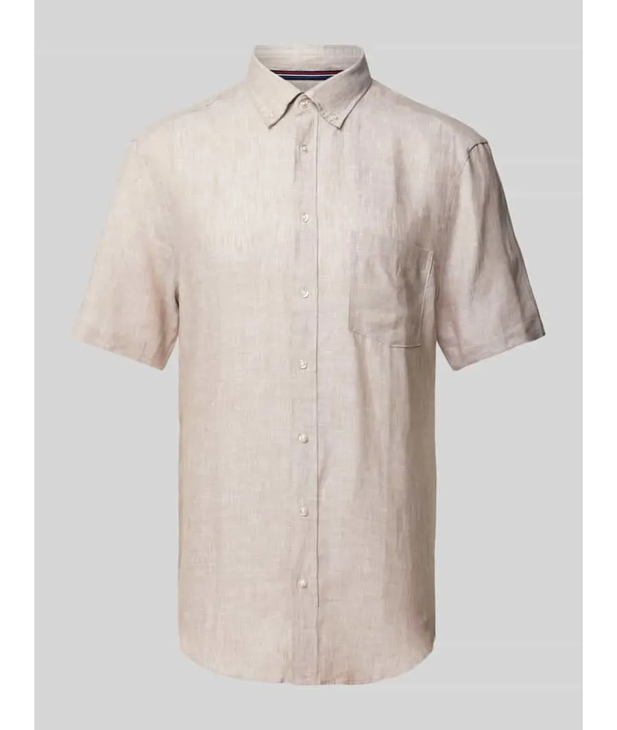 obrazek 1 Koszula lniana o kroju regular fit z kołnierzykiem typu button down