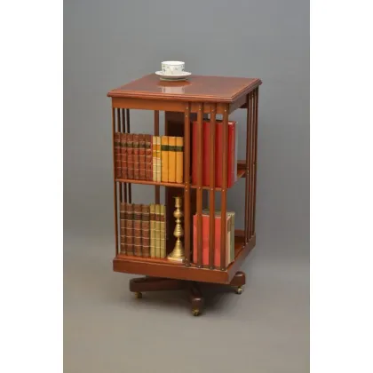 Zdjęcie Wysokiej jakości i bardzo atrakcyjny edwardiański, obrotowy regał z mahoniu - antyk