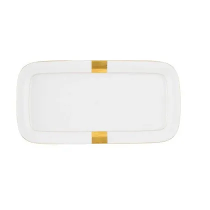 Zdjęcie Nowoczesny porcelanowy prostokątny talerz do ciasta ze złotym zdobieniem - Tettau