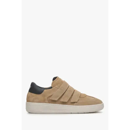 Zdjęcie Estro: Jasnobrązowe sneakersy damskie na rzep z włoskiego weluru naturalnego