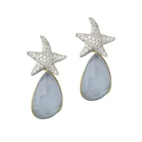 Picture 18K gold-plated silver earrings, white zircons, jadeite and rock crystal