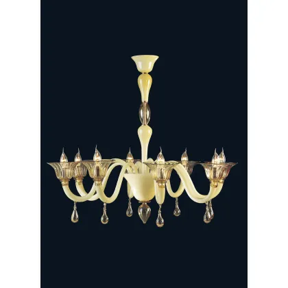 Zdjęcie Wyjątkowy żyrandol na 12 żarówek w kolorze słomkowym ze szkła Murano