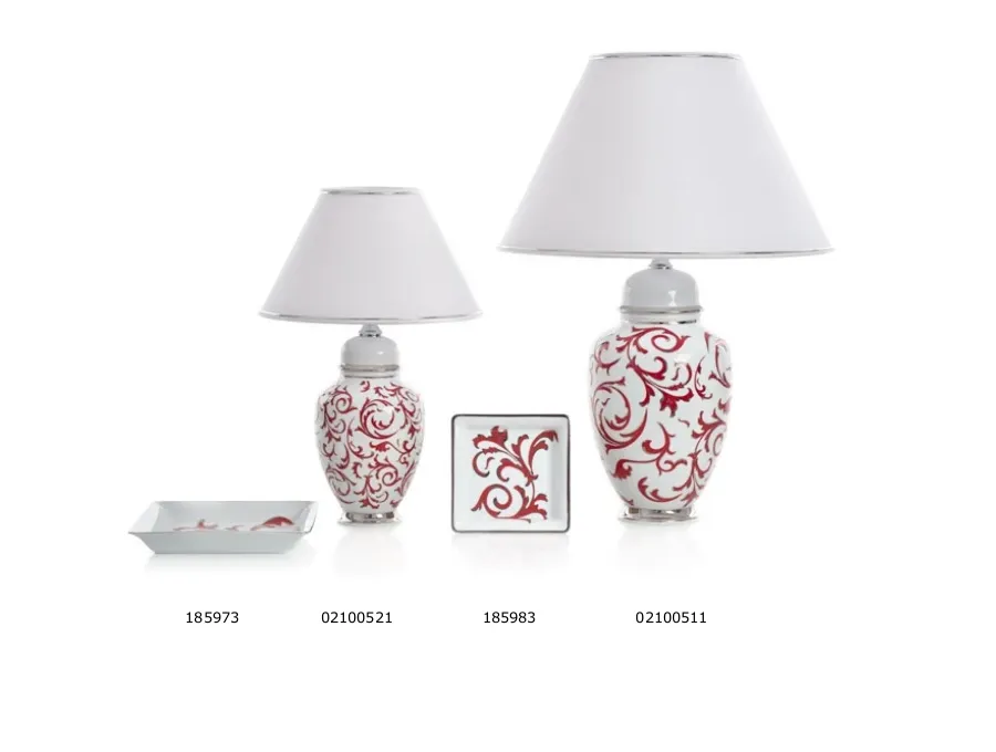obrazek 2 Porcelanowa lampa z czerwonym zdobieniem z abażurem lub bez