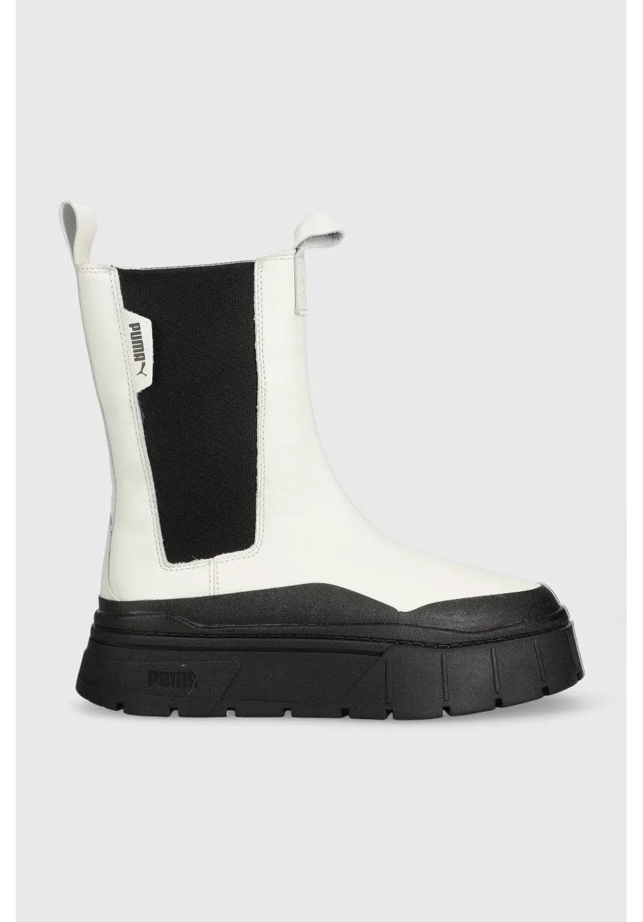 obrazek 1 Puma sztyblety skórzane Mayze Stack damskie kolor biały na platformie 386272-01