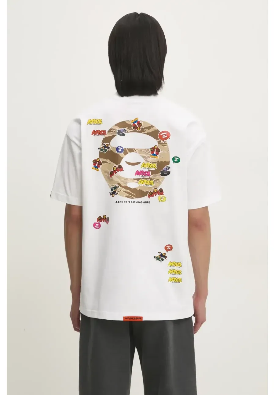 obrazek 1 AAPE t-shirt bawełniany Theme męski kolor biały z nadrukiem AAPTEM1499XXM