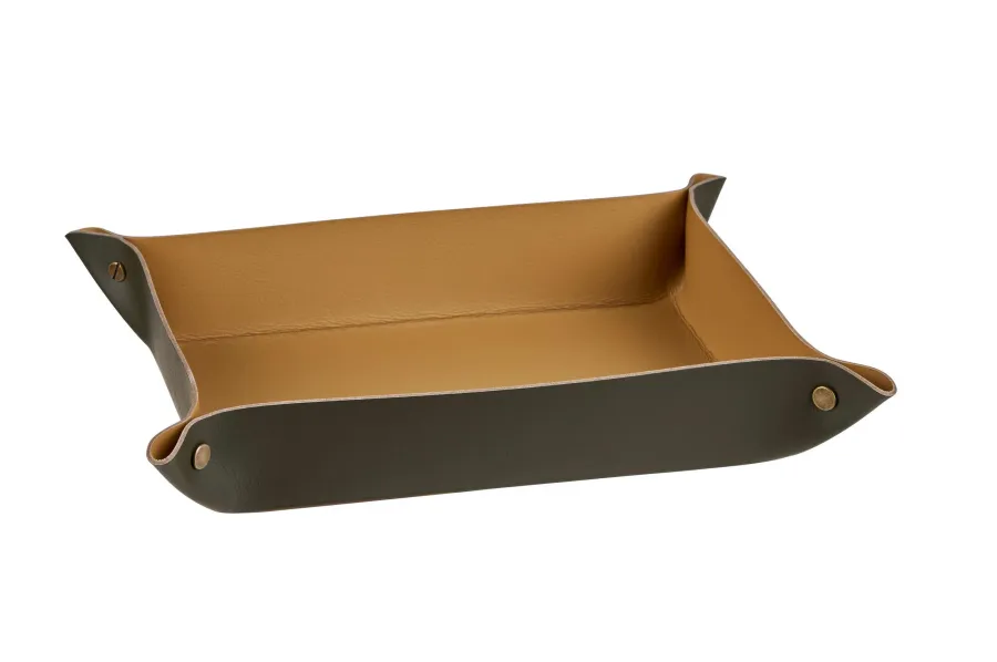 obrazek 1 Skórzana tacka na drobiazgi w pięknym oliwkowym kolorze