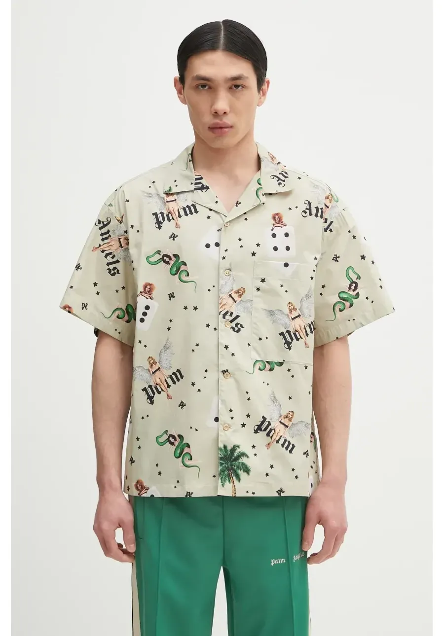 obrazek 1 Palm Angels koszula bawełniana Pin Up Bowling męska kolor zielony relaxed PMGG00AS25FAB0050B84