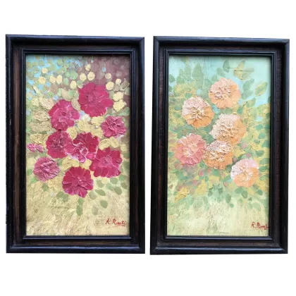 Picture Roberto Rosati A pair of pictures - flowers made on beech plywood from 1931.