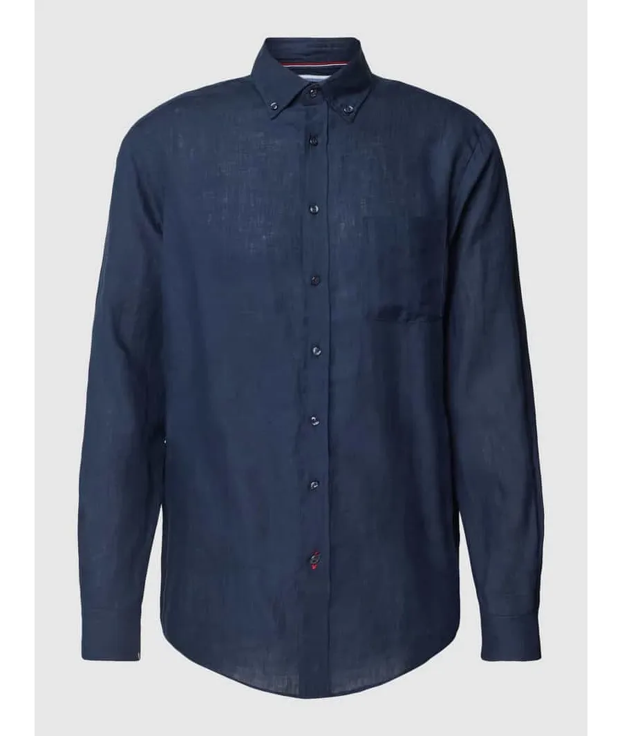 obrazek 1 Koszula lniana o kroju regular fit z kołnierzykiem typu button down