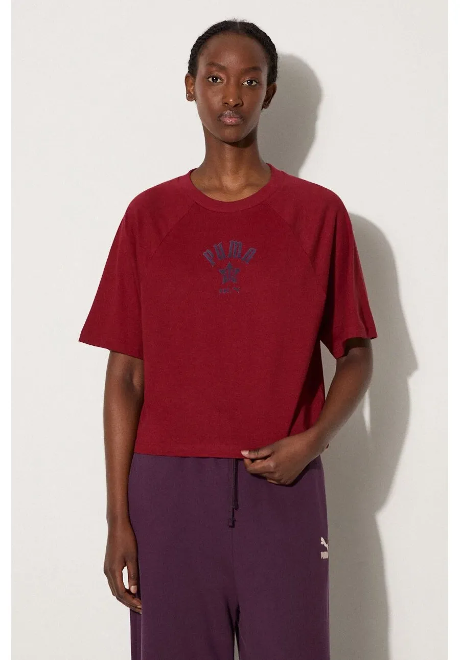 obrazek 1 Puma t-shirt bawełniany Classics Play Paris Relaxed Tee damski kolor bordowy 626808
