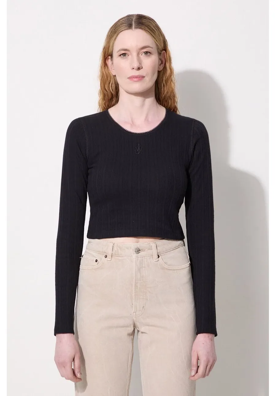 obrazek 1 JW Anderson longsleeve bawełniany Cropped Anchor Embroidery Longsleeve Top kolor czarny JO0211.PG1501.999