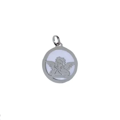 Zdjęcie Medalik aniołek z okrągłą masą perłową śr.17mm.