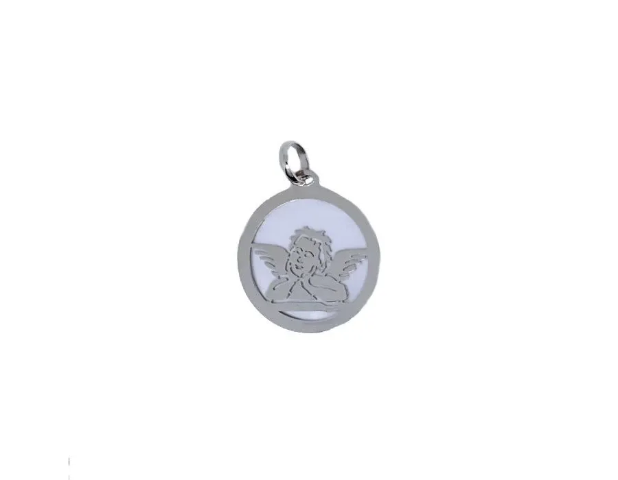 obrazek 1 Medalik aniołek z okrągłą masą perłową śr.17mm.