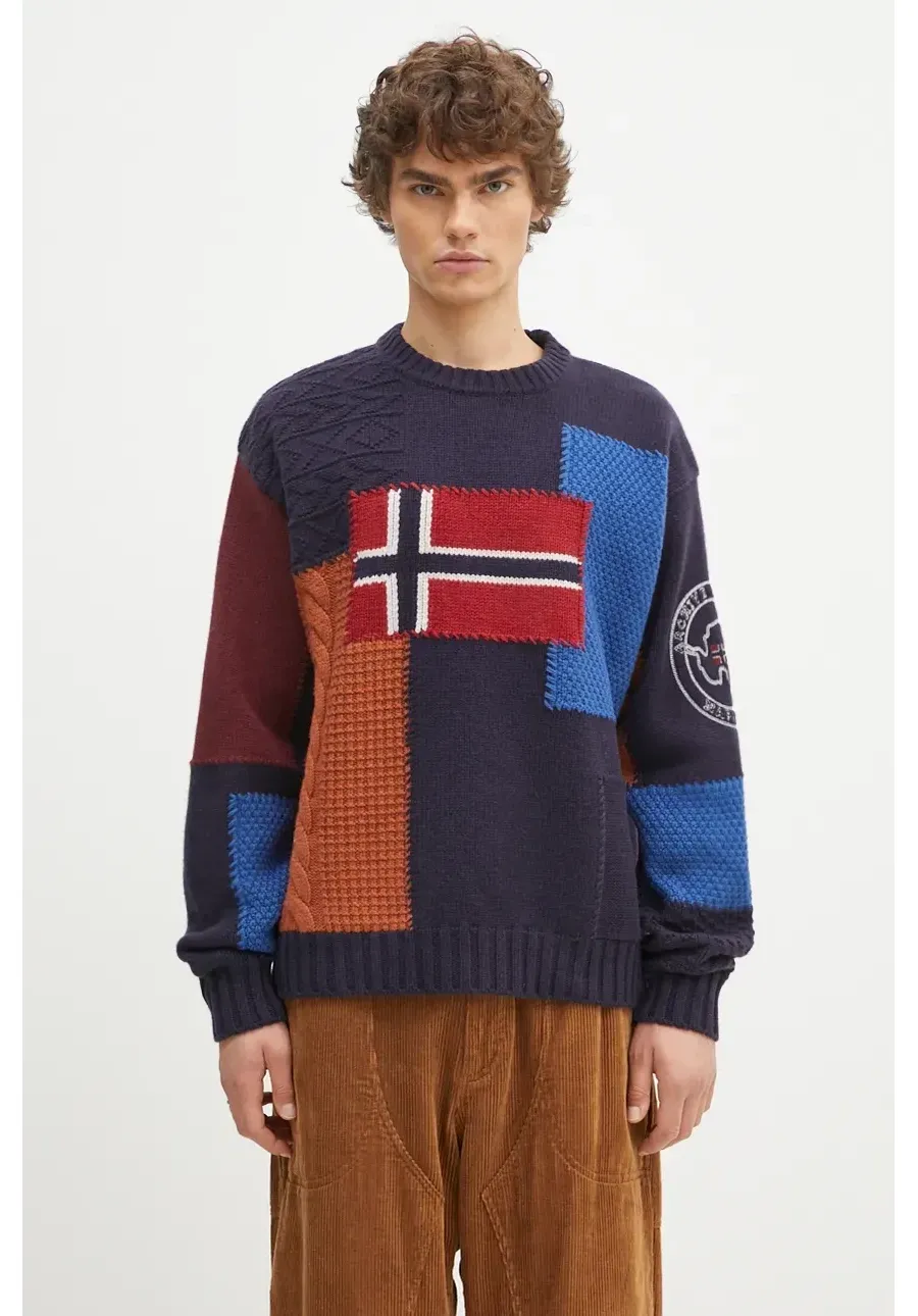 obrazek 1 Napapijri sweter wełniany Patchwork męski ciepły NP0A4IK8MP11