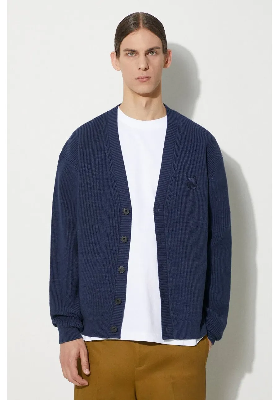 obrazek 1 Neil Barrett kardigan Bold Fox Head Patch Comfort Ribbed Cardigan męski kolor granatowy MM00506KT1098