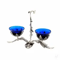 Picture A beautiful double silver salt container with a unique decoration - Zaramella Argenti
