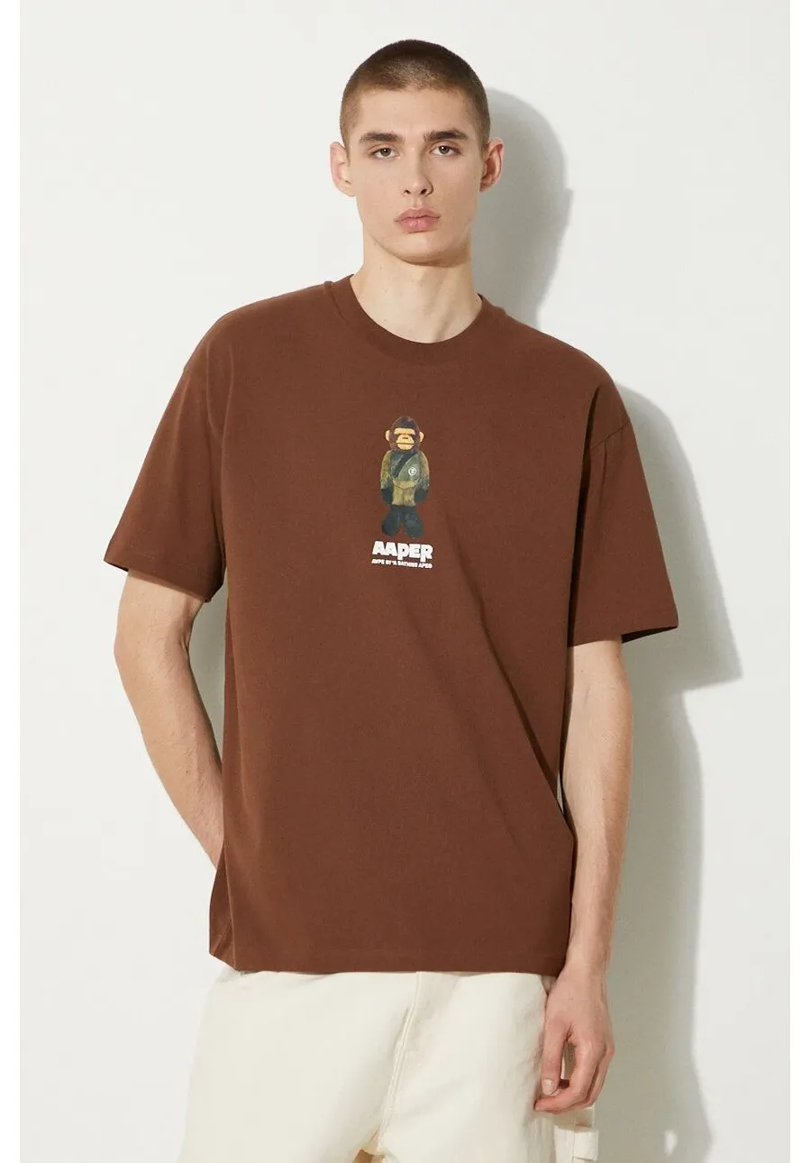 obrazek 1 AAPE t-shirt bawełniany Theme Tee męski kolor brązowy z nadrukiem AAPTEM1498XXM