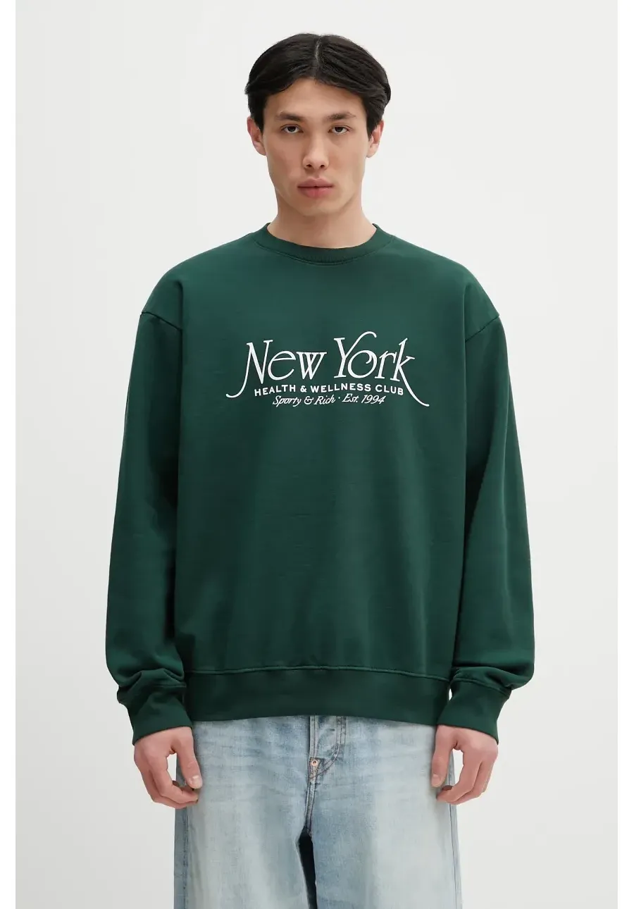 obrazek 1 Sporty & Rich bluza bawełniana Ny94 Crewneck kolor zielony z nadrukiem ST071606034GR10