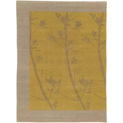 Picture Mustard wool carpet with a motif of twigs