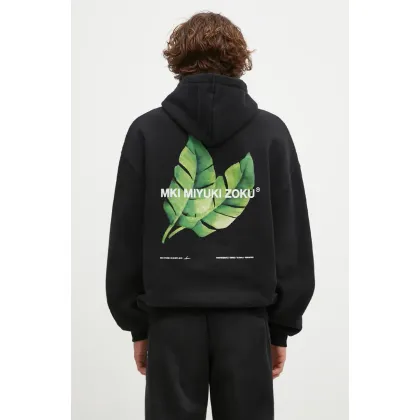 Zdjęcie MKI MIYUKI ZOKU bluza Leaf Hoody męska kolor czarny z kapturem z nadrukiem LEAF.HOODY