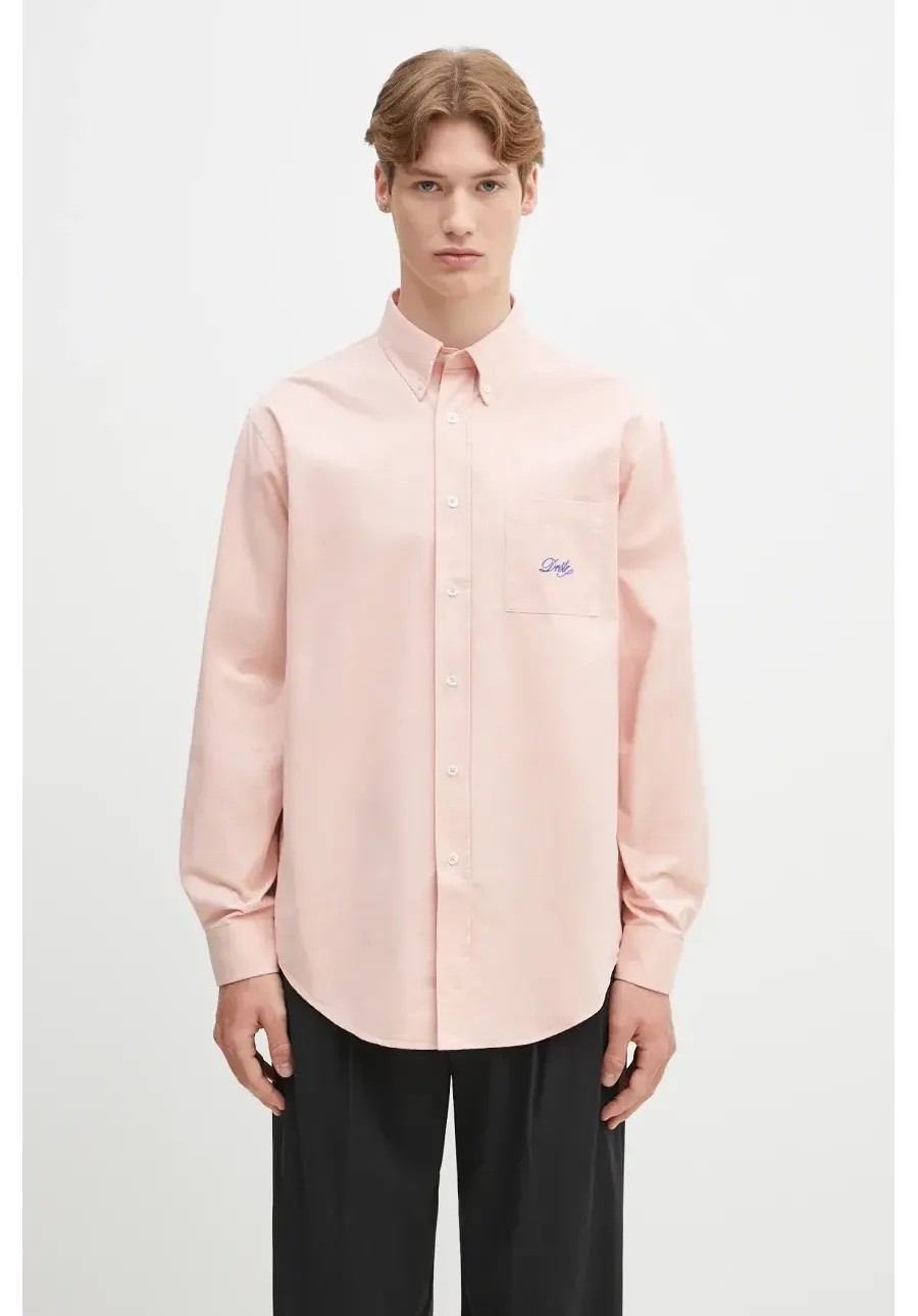 obrazek 1 Drôle de Monsieur koszula bawełniana La Chemise Lavee Drule męska kolor różowy relaxed z kołnierzykiem klasycznym G-SH195-CO178-LPI