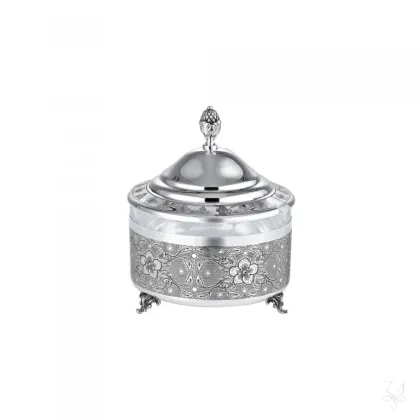 Zdjęcie Pięknie zdobione srebrne naczynie na miód - Zaramella Argenti