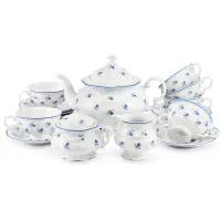 Picture Elegant 15-piece porcelain tea set decorated with forget-me-not flowers – Leander