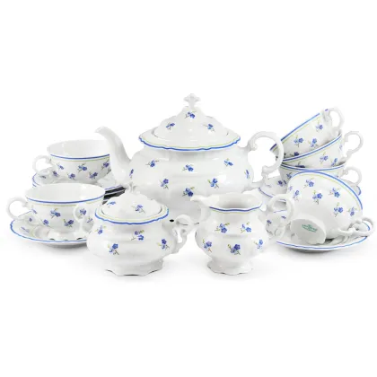 Zdjęcie Elegancki 15-elementowy zestaw do herbaty z porcelany zdobiony motywem kwiatów niezapominajek – Leander