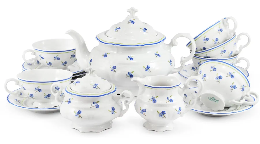 obrazek 1 Elegancki 15-elementowy zestaw do herbaty z porcelany zdobiony motywem kwiatów niezapominajek – Leander